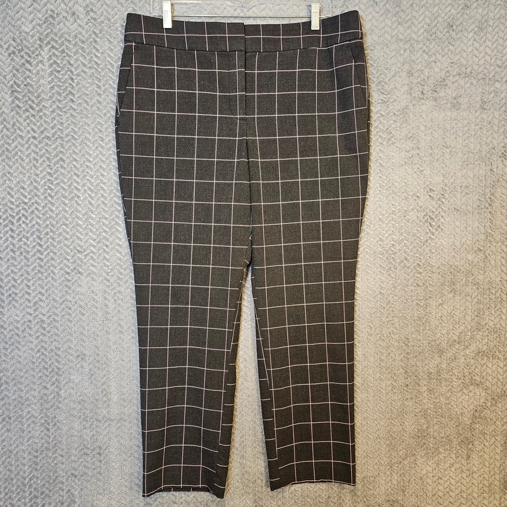 LOFT Marisa Pants Womens‎ 12 Grey Pink Windowpane Plaid Straight Leg Trousers